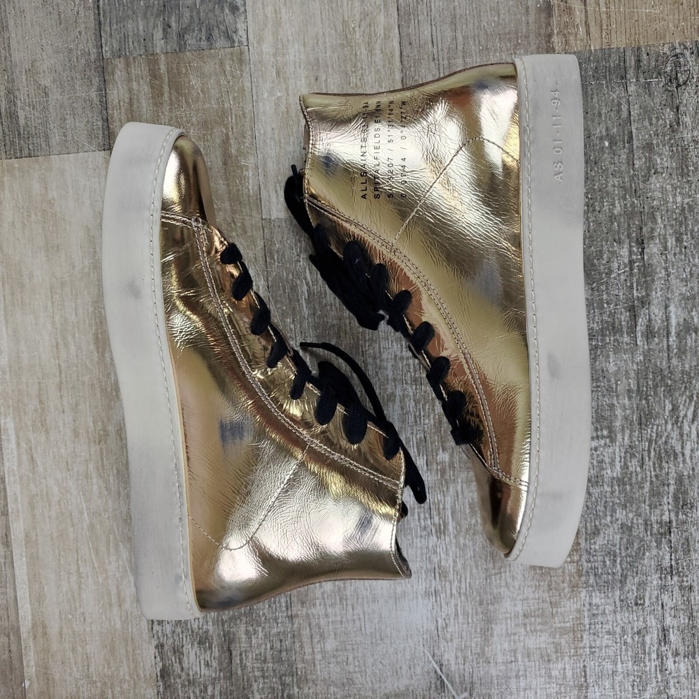 Allsaints Womens Tana Metallic High Sneakers Sz 6 EU 36 Hi Top Shoes NEW NWOB